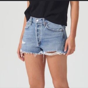 Agolde Light Blue Distressed Jean Shorts